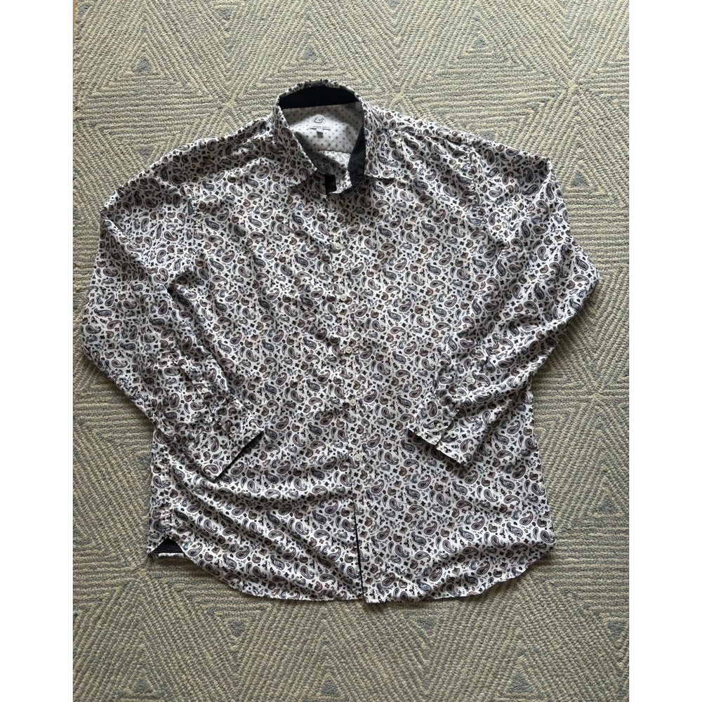 Kilburne & Finch Long Sleeve Button Polyester‎ Shirt - White/Multicolor - 3XLT